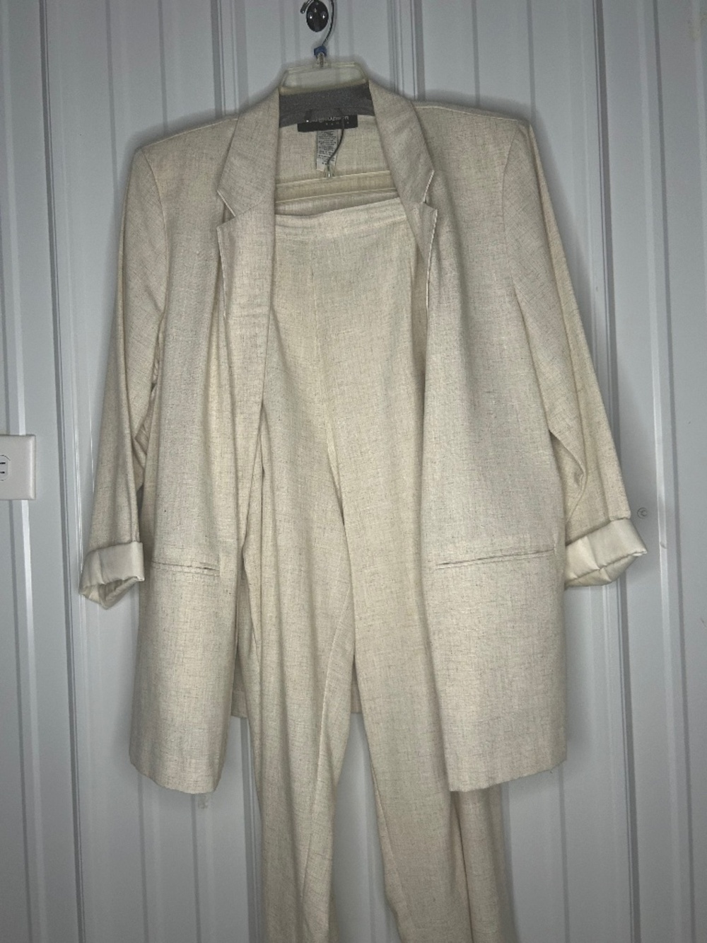 Tan woman's two piece pants and shirt suit set!